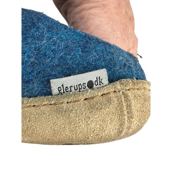 Glerups Men\'s open-heel slippers/clogs dark blue felted wool leather sole 45/11 main image 5